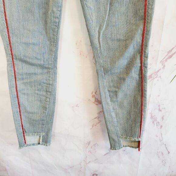 Neiman Marcus Parker Smith pinstripe step raw hem skinny jeans - Picture 6 of 11